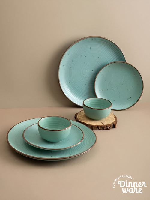 Speckled Matte Teal Stoneware Dinner Set