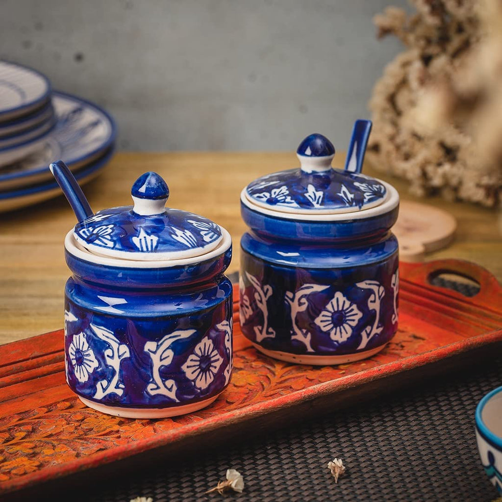 Hand-Painted Blue Pottery Ceramic Jar