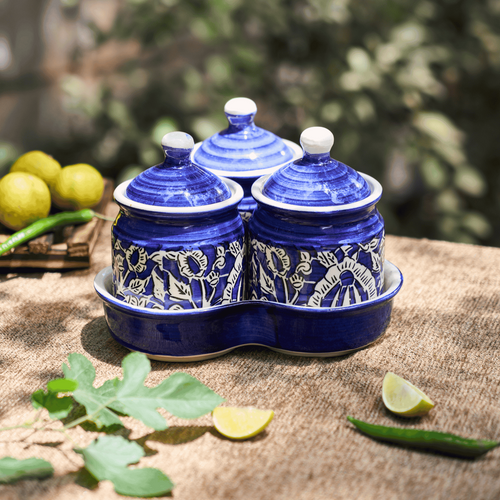 Hand-Painted Blue Pottery Ceramic Jar